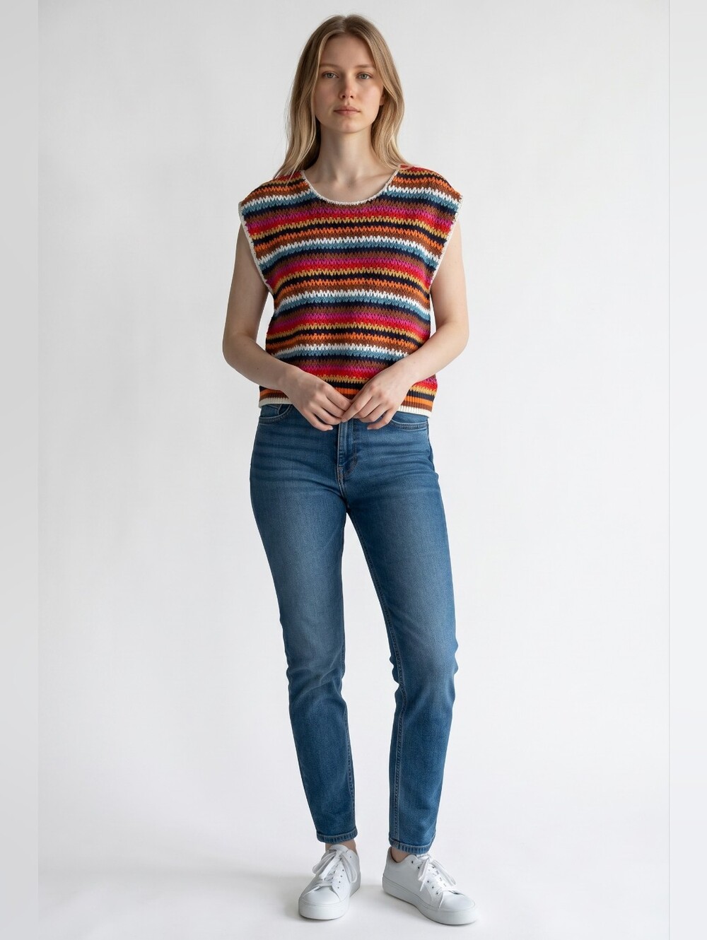 Marine Layer XS Striped Cropped Sweater Vest Multicolor Rainbow Knit Top